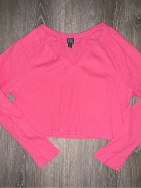 wild fable Hot Pink Cropped V-Neck Thermal Top